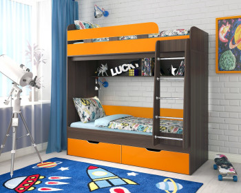 Кровать двухъярусная Юниор-5  Бодего/Оранжевый в Ташаре - tashara.mebel54.com | фото
