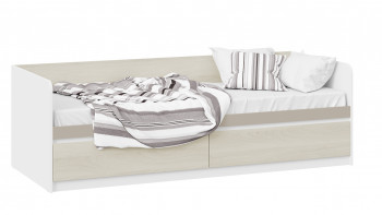 Кровать «Сканди» с 2 ящиками Дуб Гарден/Белый/Глиняный серый в Ташаре - tashara.mebel54.com | фото