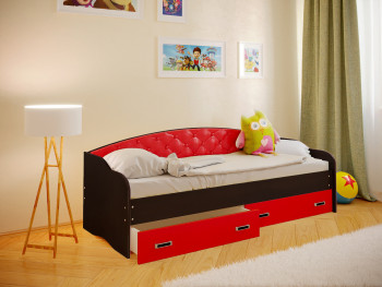 Кровать Софа-7 с мягкой спинкой (800х2000) Венге/Красный в Ташаре - tashara.mebel54.com | фото