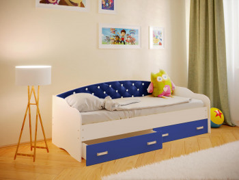 Кровать Софа-7 с мягкой спинкой со стразами (800х2000) Белый/Синий в Ташаре - tashara.mebel54.com | фото
