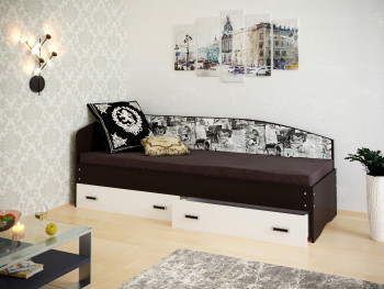 Кровать Софа-9 с мягкой спинкой с рисунком Милана (900х1900) Венге/Белый в Ташаре - tashara.mebel54.com | фото