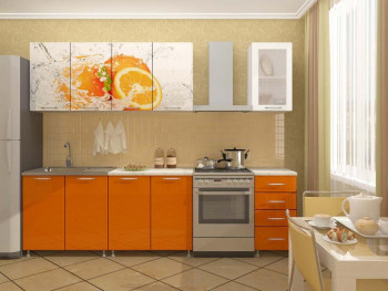 Кухонный гарнитур 2,0м Апельсин (Белый/Оранжевый металлик/Фотопечать апельсин) в Ташаре - tashara.mebel54.com | фото