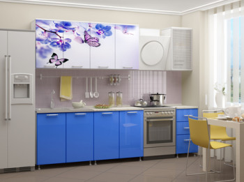 Кухонный гарнитур 2,0м Фортуна (Белый/Синий/Фотопечать Бабочки) в Ташаре - tashara.mebel54.com | фото