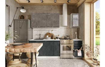 Кухонный гарнитур Нувель 1800мм белый/бетон коричневый/бетон черный в Ташаре - tashara.mebel54.com | фото