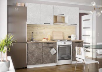 Кухонный гарнитур Нувель 2100мм белый/бетон коричневый в Ташаре - tashara.mebel54.com | фото