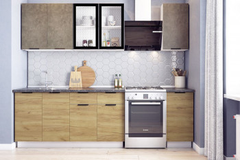 Кухонный гарнитур Стоун 2.0 (белый/камень темно-серый/акация светлая) в Ташаре - tashara.mebel54.com | фото