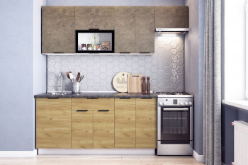 Кухонный гарнитур Стоун 2.2 (белый/камень темно-серый/акация светлая) в Ташаре - tashara.mebel54.com | фото
