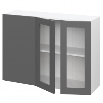 Норд ШВУПС 1000 Шкаф верхний угловой со стеклом (Софт черный/корпус Белый) в Ташаре - tashara.mebel54.com | фото